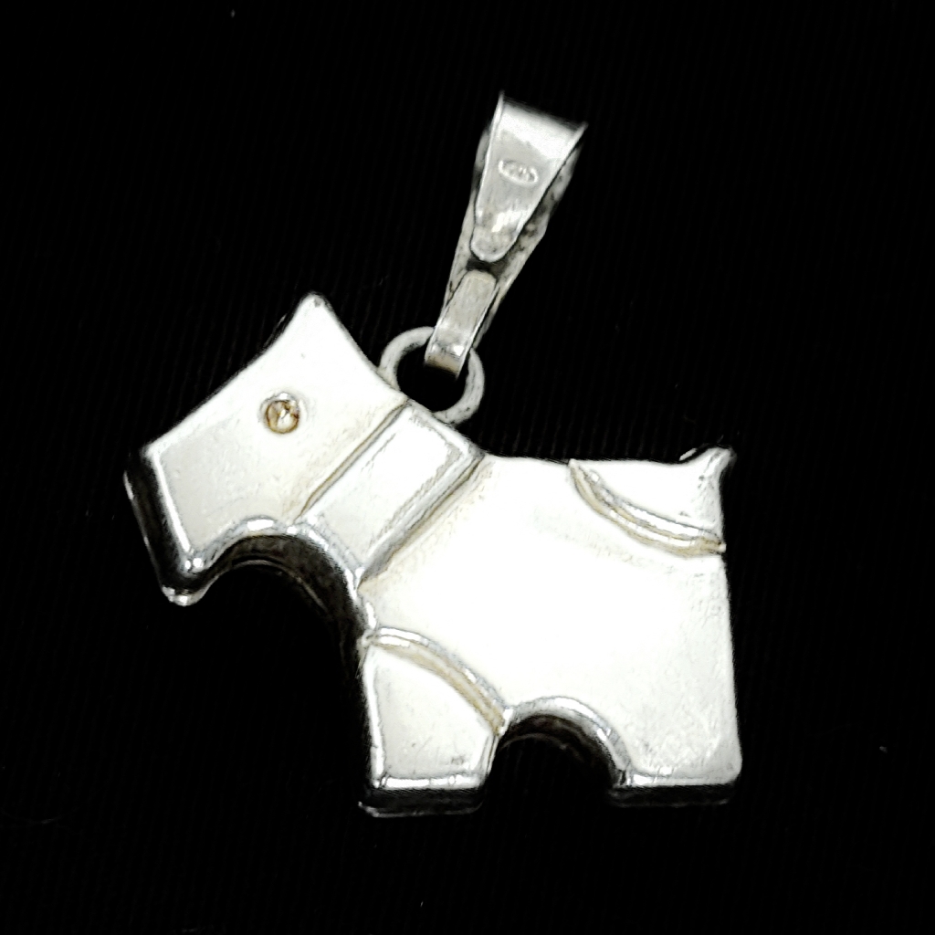 Vintage Italian Sterling Silver Terrier Dog Charm Necklace